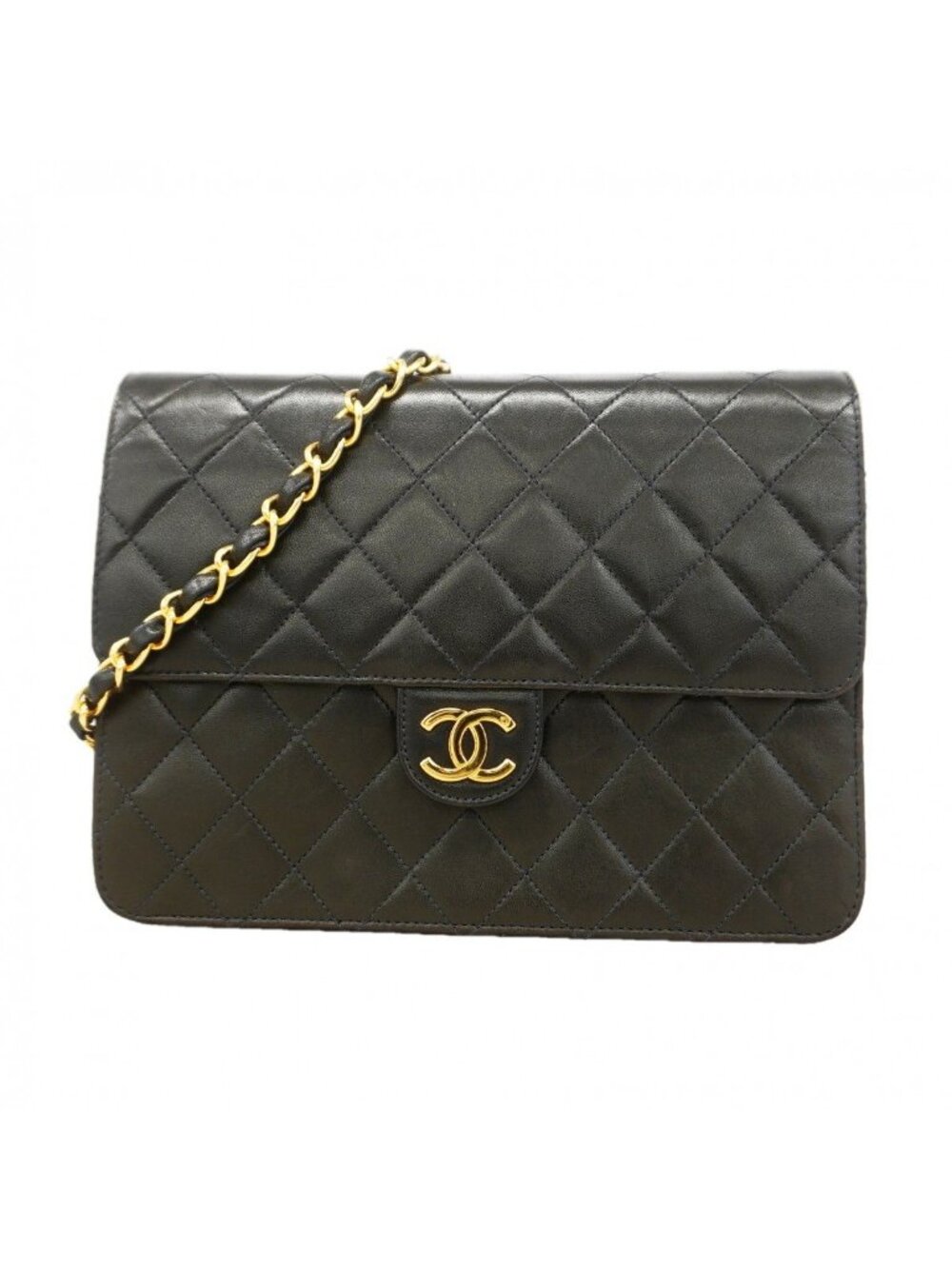 Chanel Shoulder Bag Quilted Lambskin Black Gold